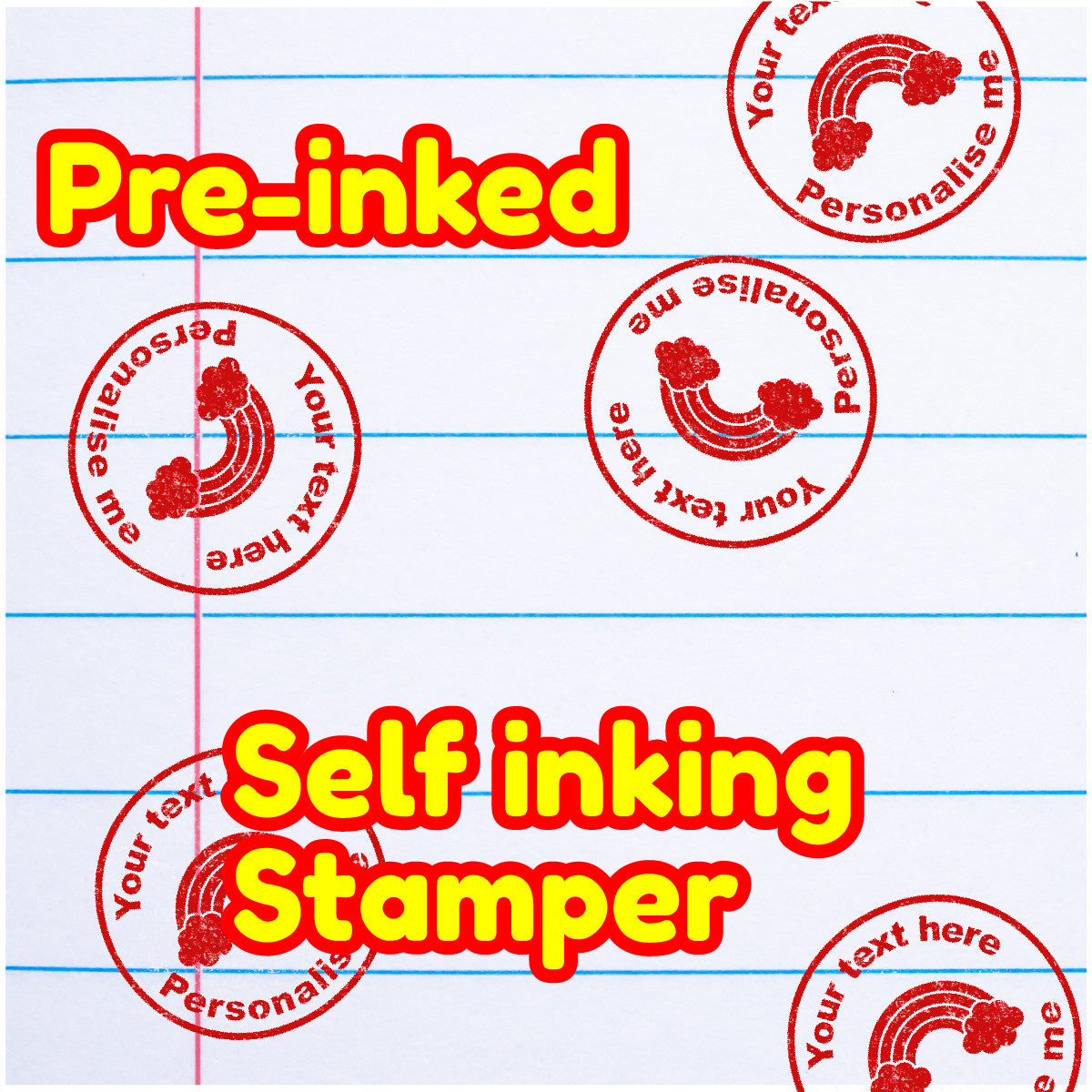 Sticker Stocker - Personalised Stamp Rainbow 30mm Self inking stamper for School Teachers, Parents and Nursery