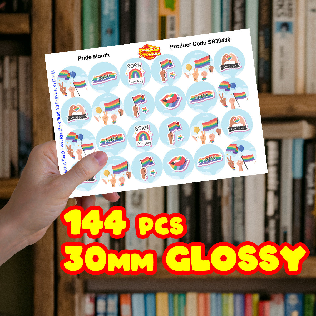 Sticker Stocker - 144 Colourful PRIDE Month Rainbow Flag 30mm Glossy Stickers