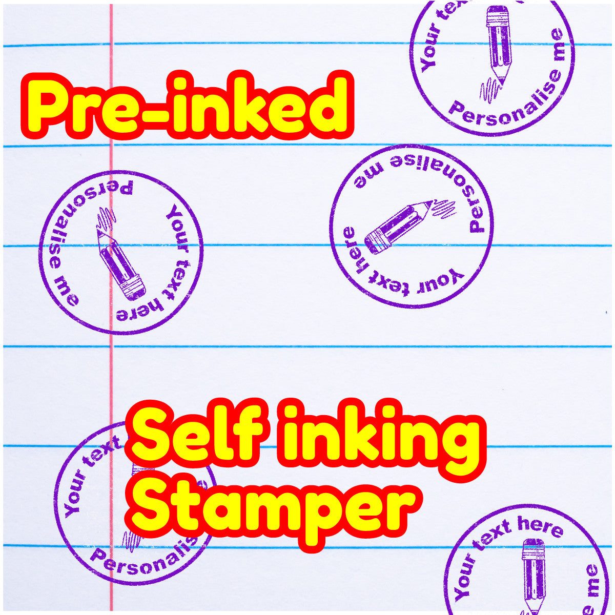 Sticker Stocker - Personalised Stamp Writing Pencil 30mm Self inking stamper for School Teachers, Parents and Nursery