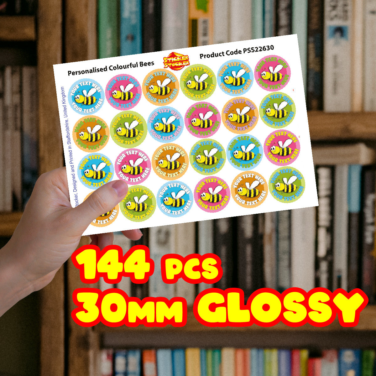 Sticker Stocker 144 Personalised Colourful Bees 30mm Reward Stickers for School Teachers, Parents and Nursery