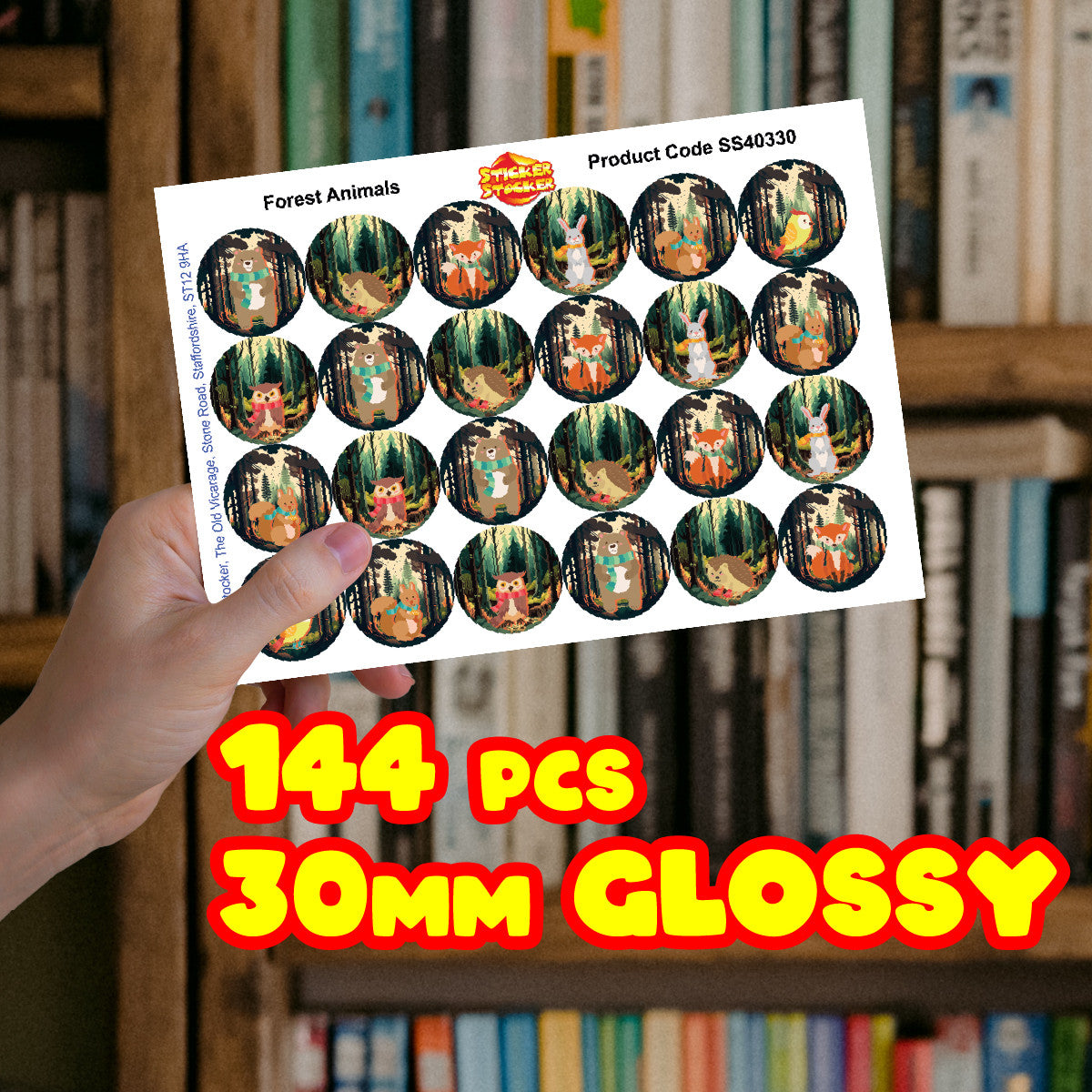 Sticker Stocker - 144 Forest Animals 30mm Children's Reward Stickers for Teachers or Parents