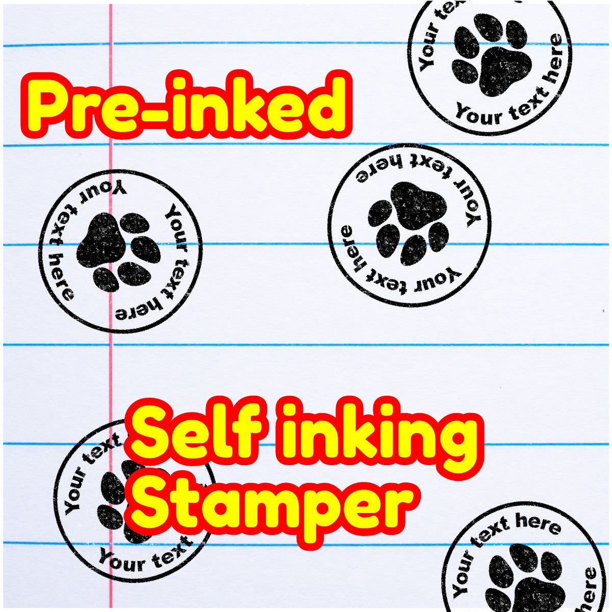 Personalised Stamp Paw Prints 30mm Self inking stamper for School Teachers, Parents and Nursery
