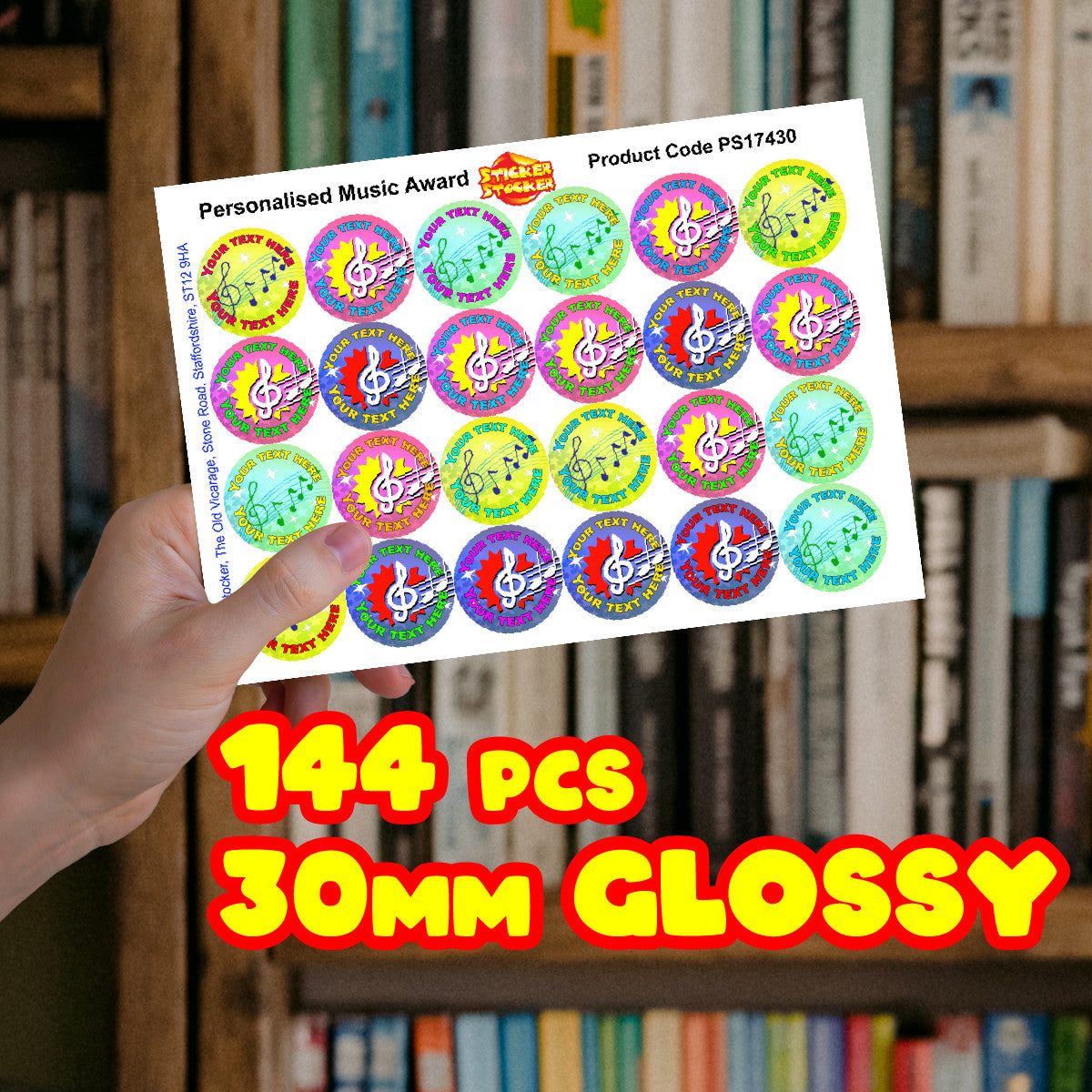 Sticker Stocker 144 Personalised Music Award 30mm Reward Stickers for School Teachers, Parents and Nursery