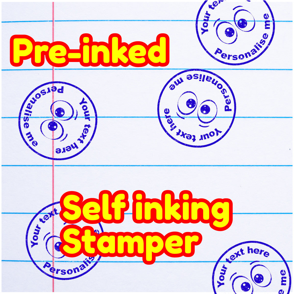 Sticker Stocker - Personalised Stamp Eyes 30mm Self inking stamper for School Teachers, Parents and Nursery
