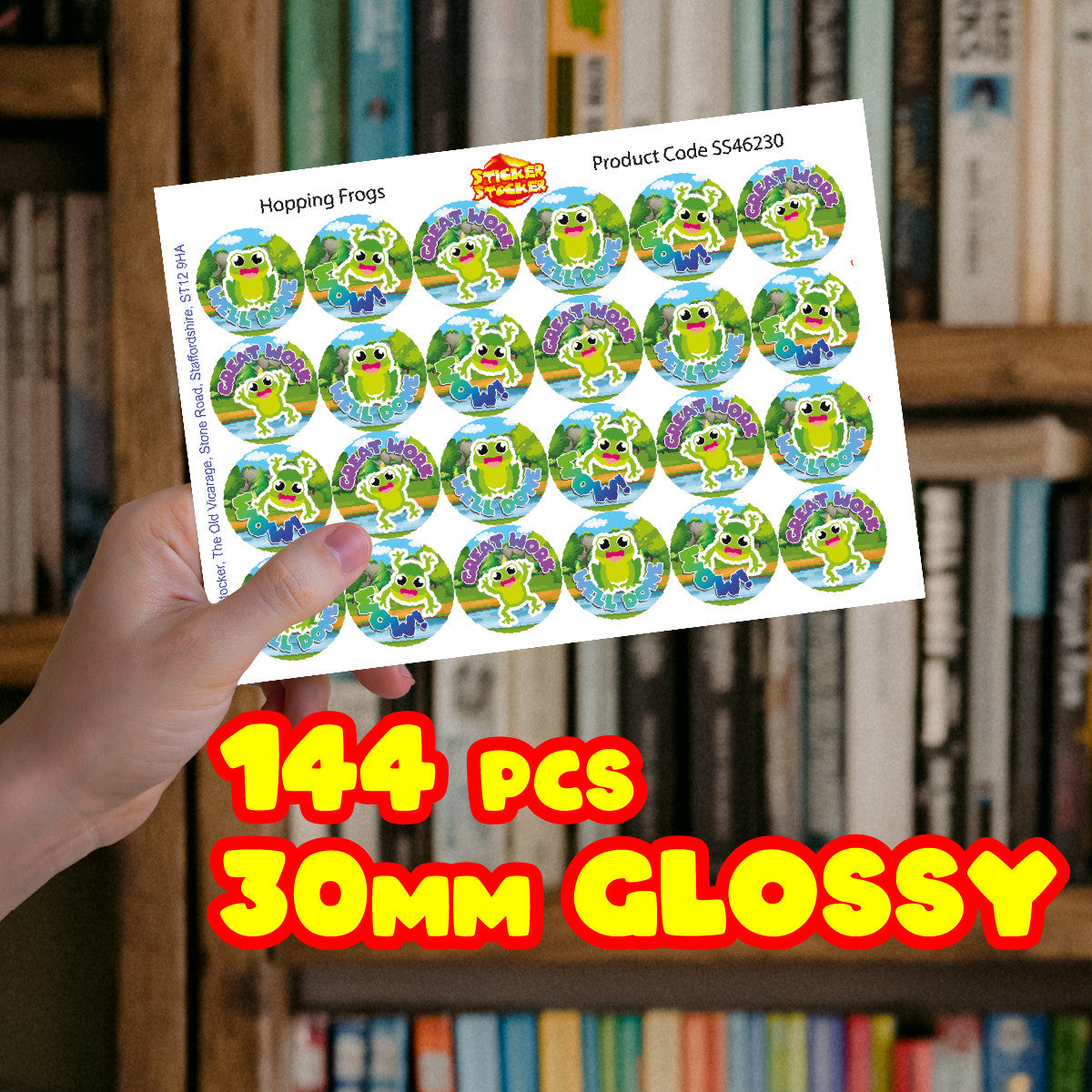 144 Hoppy Frogs Praise Words 30 mm Reward Stickers for Schools, Teachers and Parents