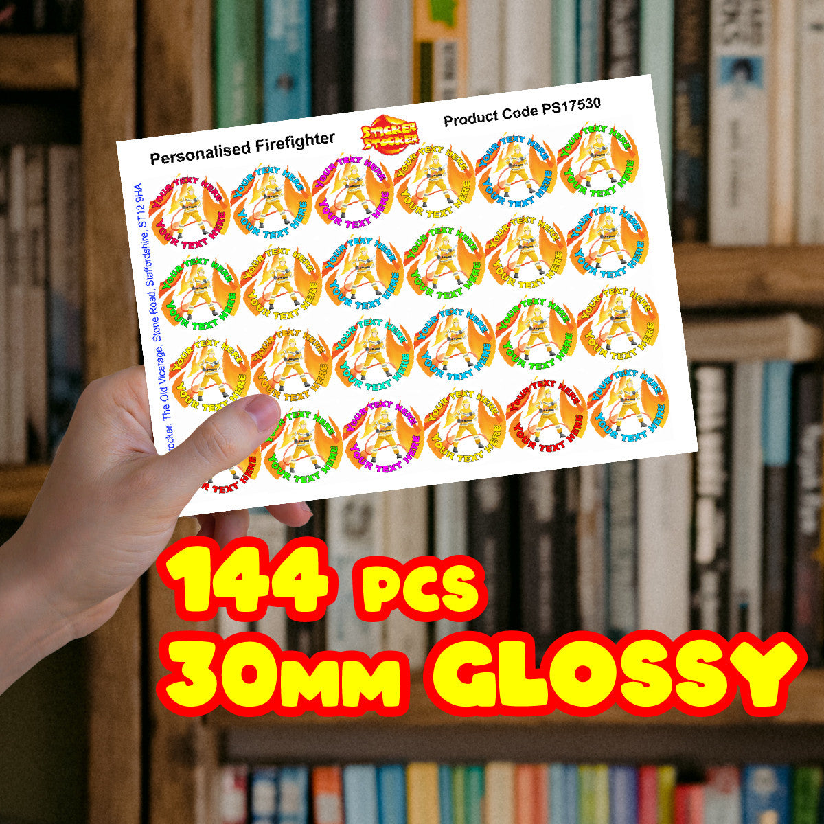 Sticker Stocker 144 Personalised Firefighter 30mm Reward Stickers for School Teachers, Parents and Nursery