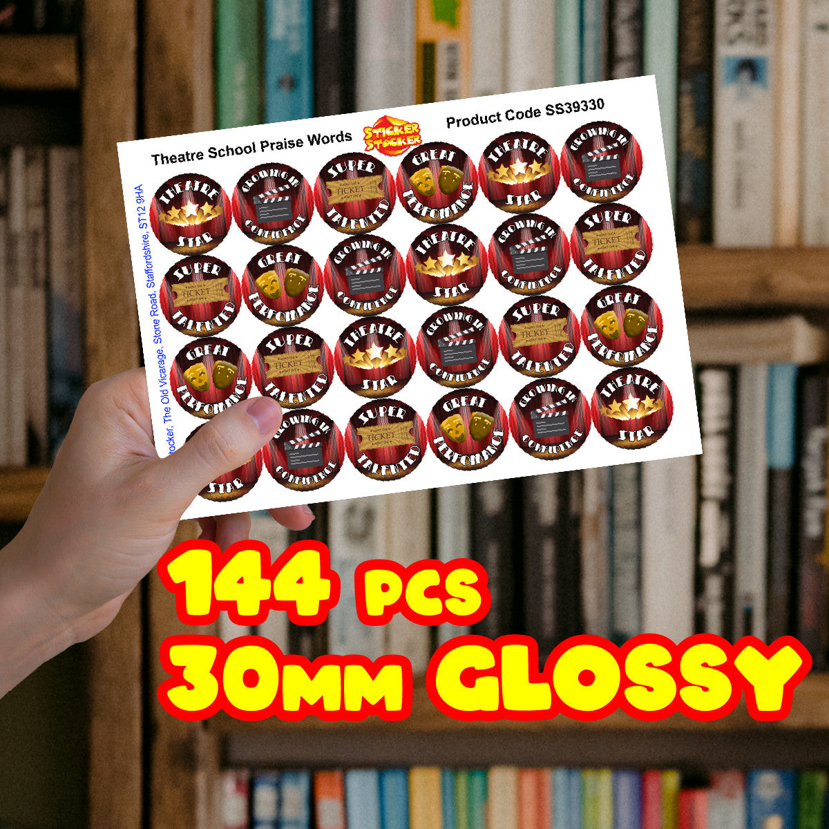 Sticker Stocker 144 Theatre School 30mm Stage Reward Stickers for School Teachers, Parents and Nursery
