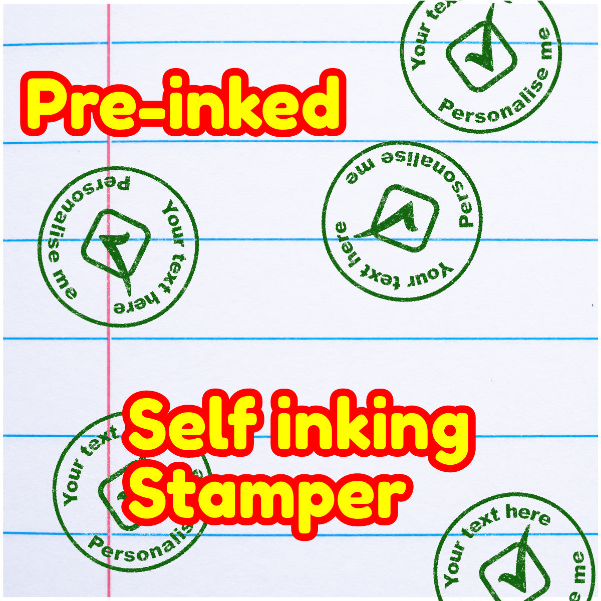 Sticker Stocker - Personalised Stamp Tick Box 30mm Self inking stamper for School Teachers, Parents and Nursery