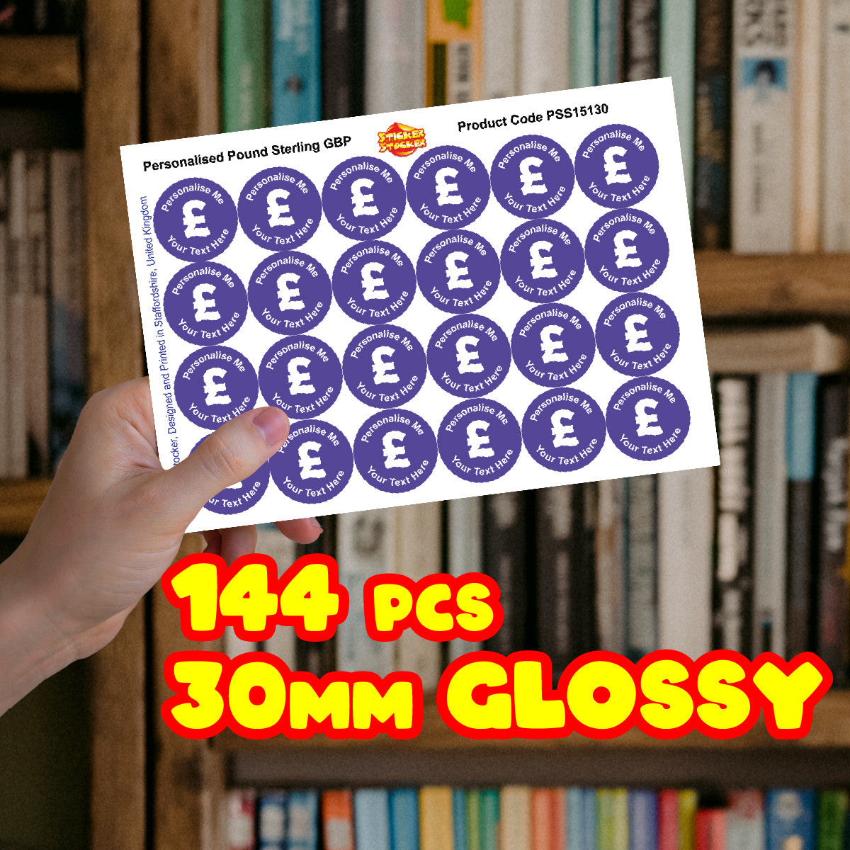 144 Pound Sterling GBP Personalised 30mm Reward Stickers for School Teachers