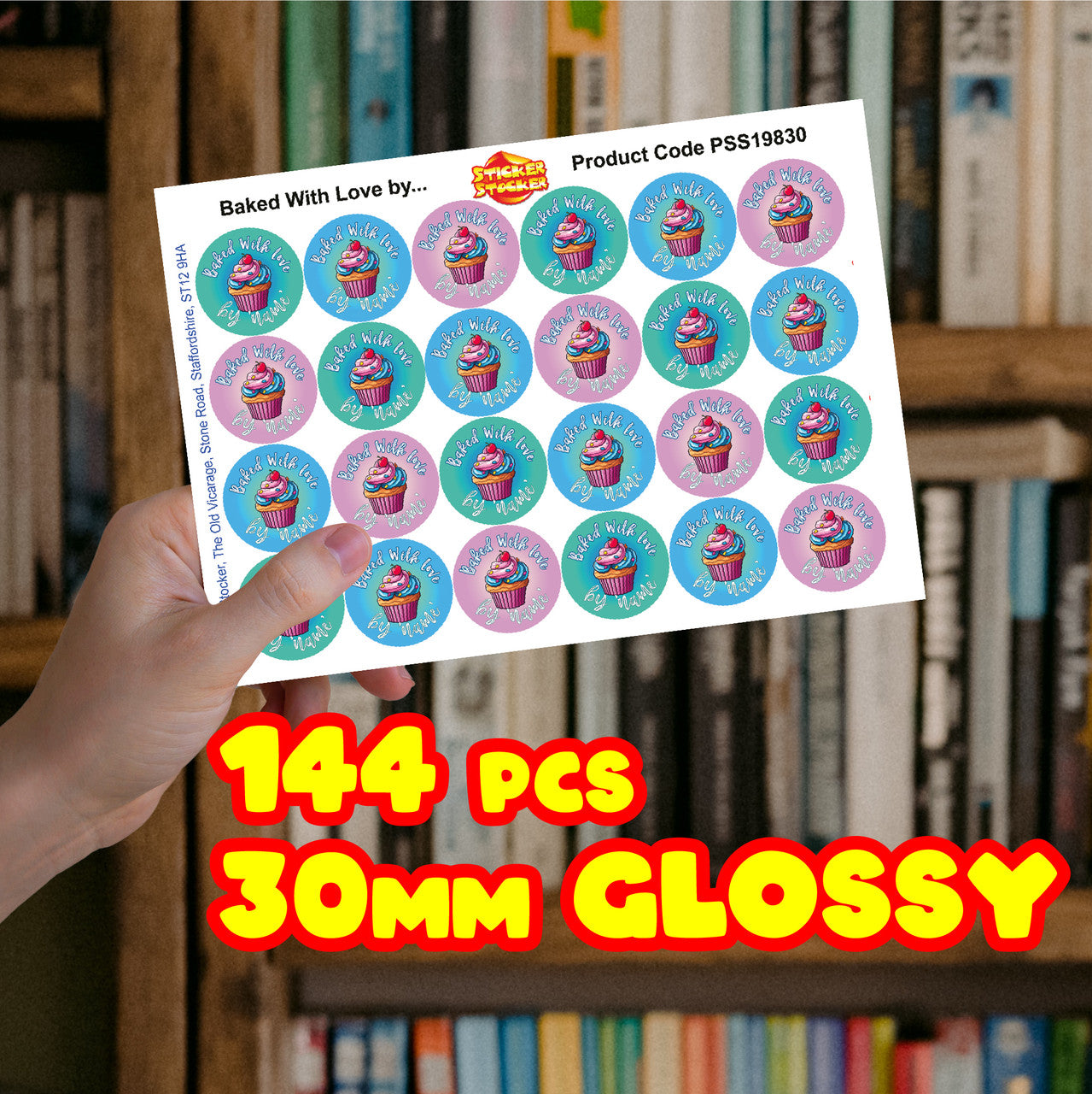144 Personalised Baked With Love 30mm Reward Stickers for School Teachers, Parents and Nursery