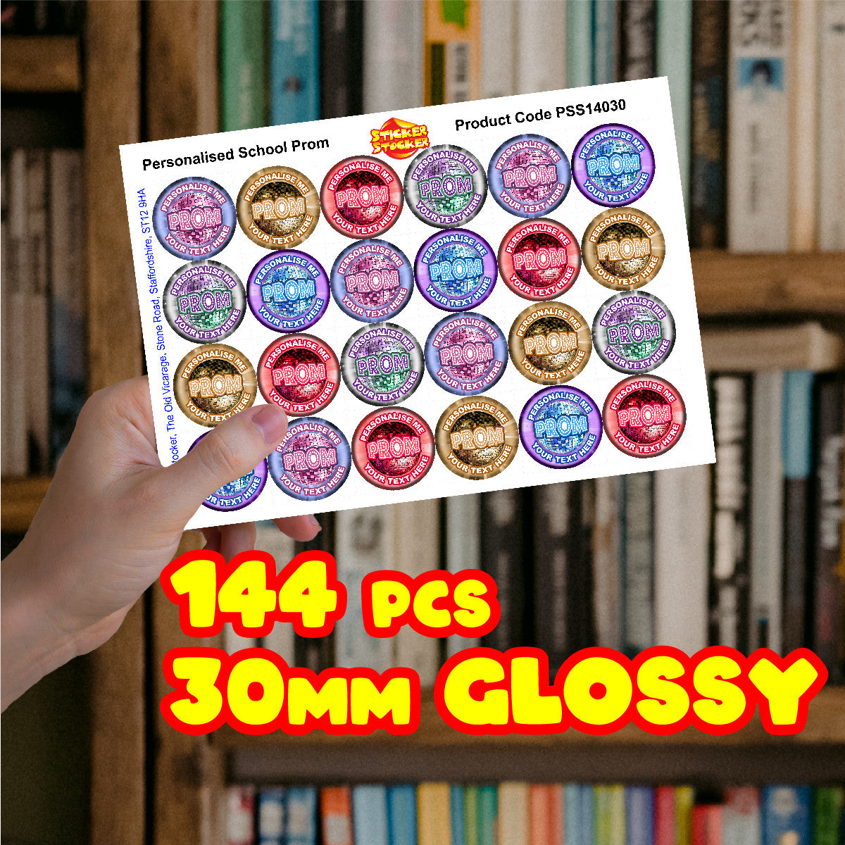 Sticker Stocker - 144 Prom Disco Personalised 30mm Reward Stickers for School teachers