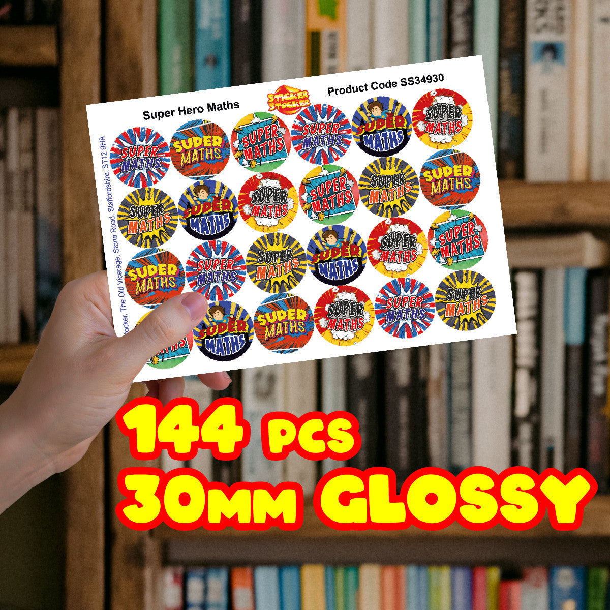 Sticker Stocker - 144 Superhero Maths  - 30mm - Glossy Reward Stickers for Teachers & Parents
