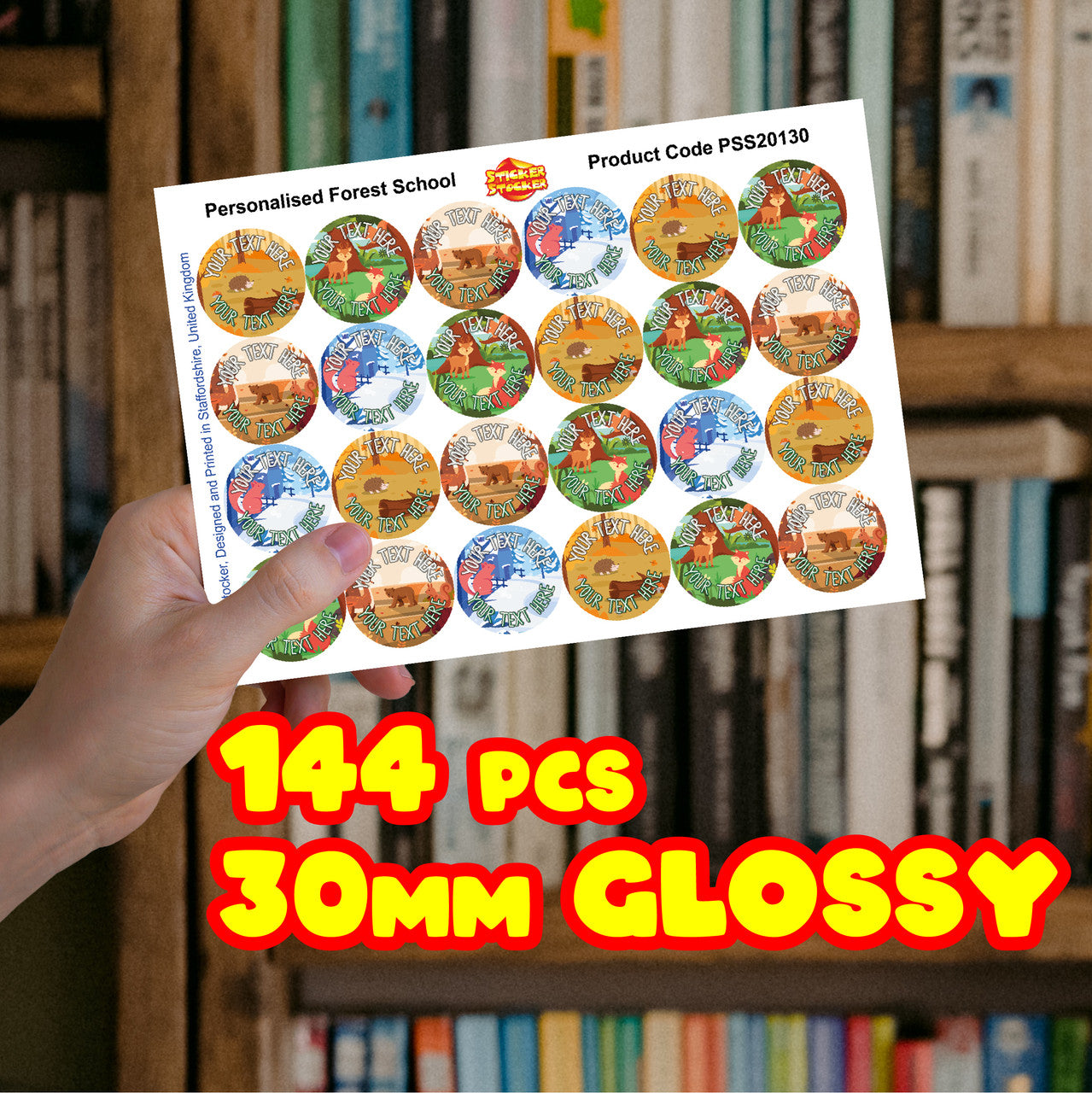 144 Personalised Forest School Party 30mm Reward Stickers for School Teachers, Parents and Nursery