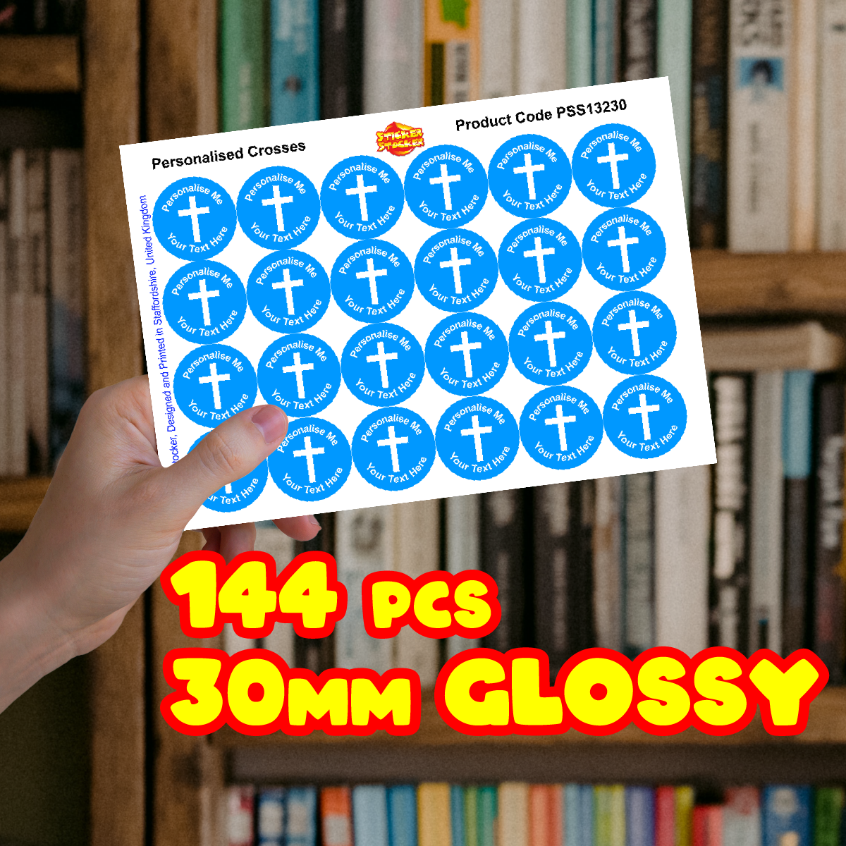 Sticker Stocker - 144 Personalised Christian Cross 30mm Reward Stickers for School Teachers, Parents and Nursery
