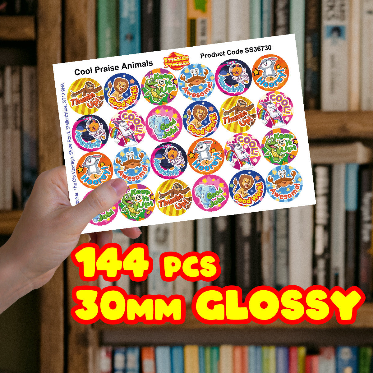 Sticker Stocker 144 Cool Animal Praise Stickers - 30mm - Glossy Reward Stickers for Teachers & Parents