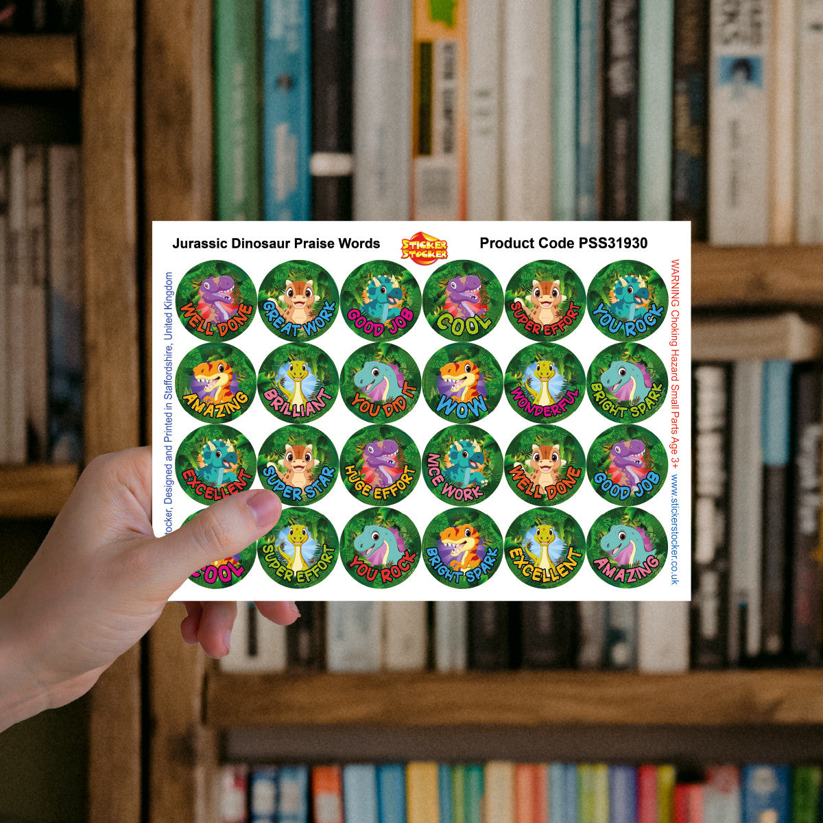 Sticker Stocker - 144 Dinosaur Praise - 30mm - Glossy Reward Stickers for Teachers & Parents