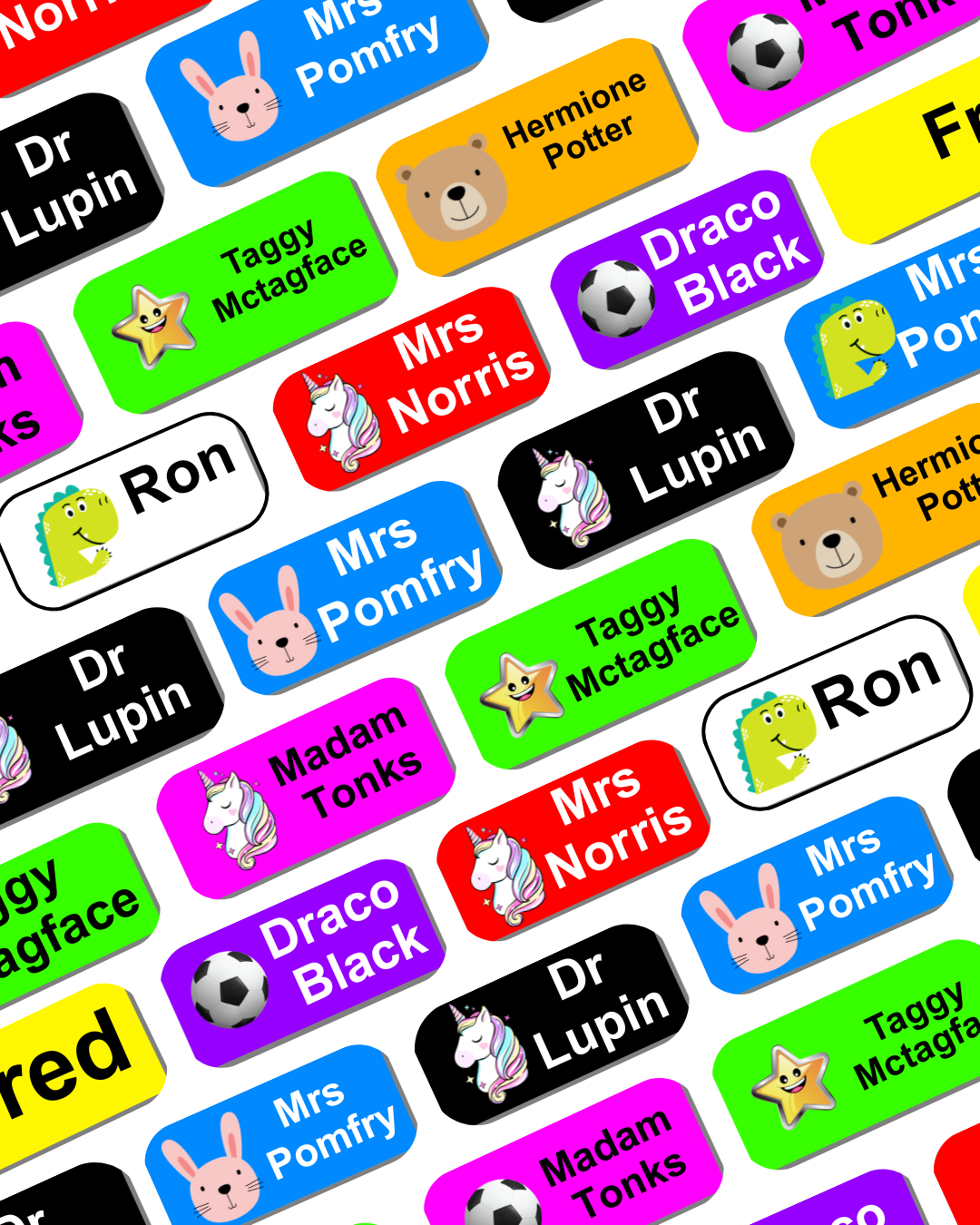 Personalised No-Iron Name Labels with Icon for School Clothing & Stationery – 30 mm x 13 mm (Pack of 48)