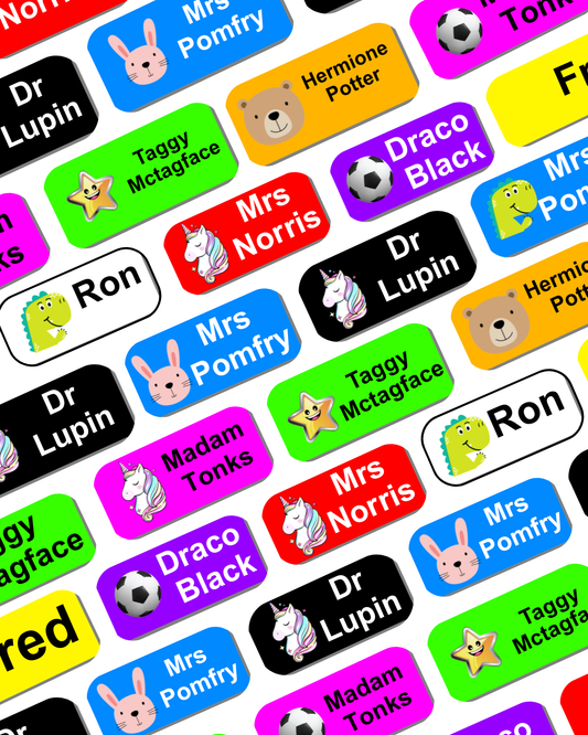 Personalised No-Iron Name Labels with Icon for School Clothing & Stationery – 30 mm x 13 mm (Pack of 48)