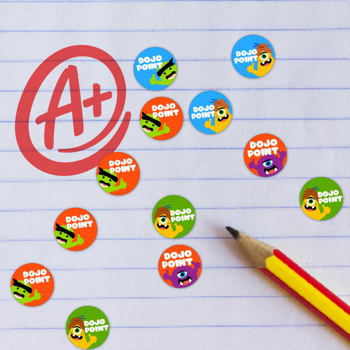 900 Mini Dojo 10mm Glossy Teacher Reward Stickers Spot Stickers Journal Stickers