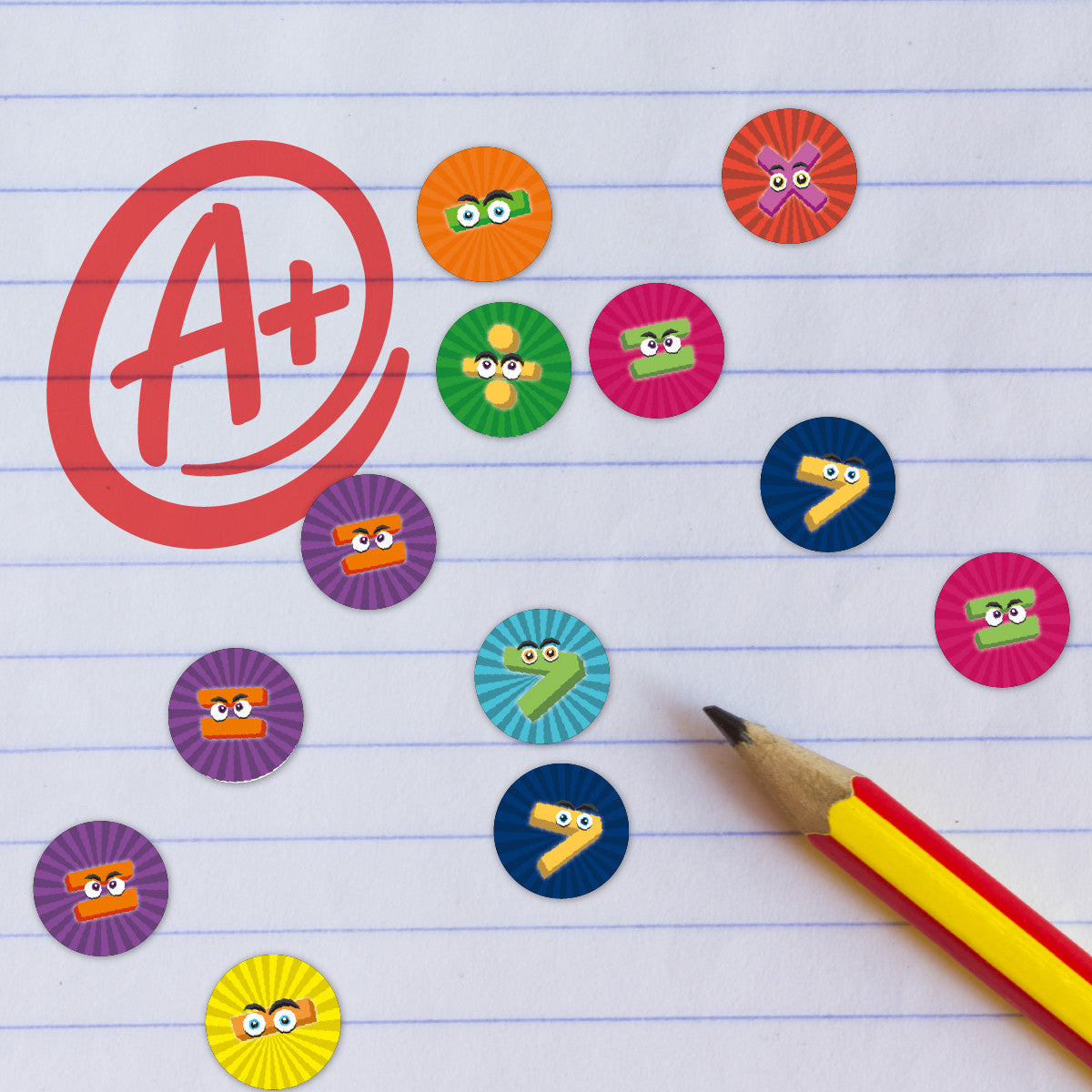 Sticker Stocker - 900 Colourful Mini Maths Character Dots 10mm Glossy Teacher Reward Stickers Spot Stickers Journal Stickers