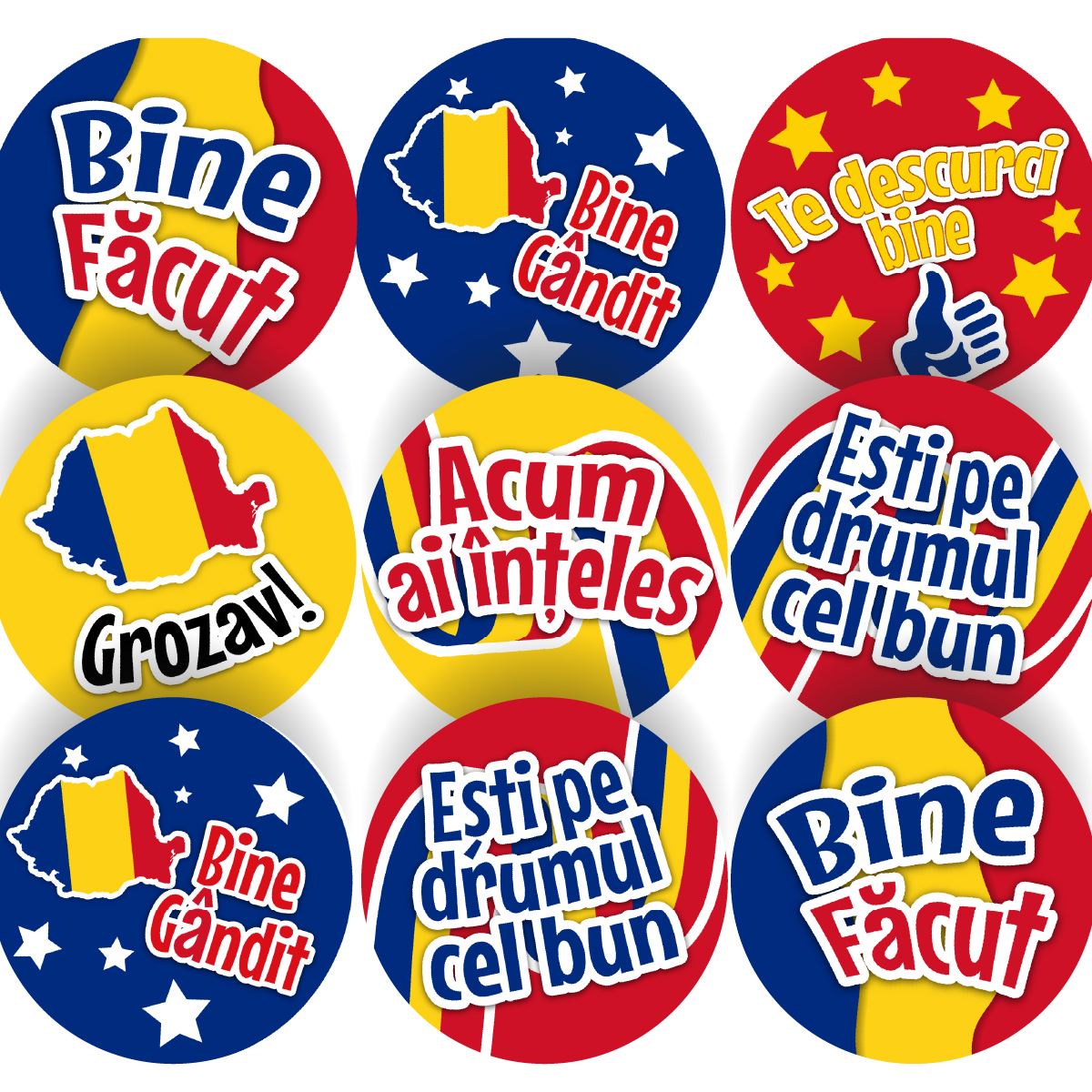 144 Super Romanian Praise Word Stickers - 30mm Glossy Reward Stickers for Teachers & Parents