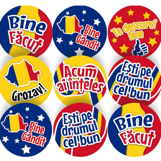 144 Super Romanian Praise Word Stickers - 30mm Glossy Reward Stickers for Teachers & Parents