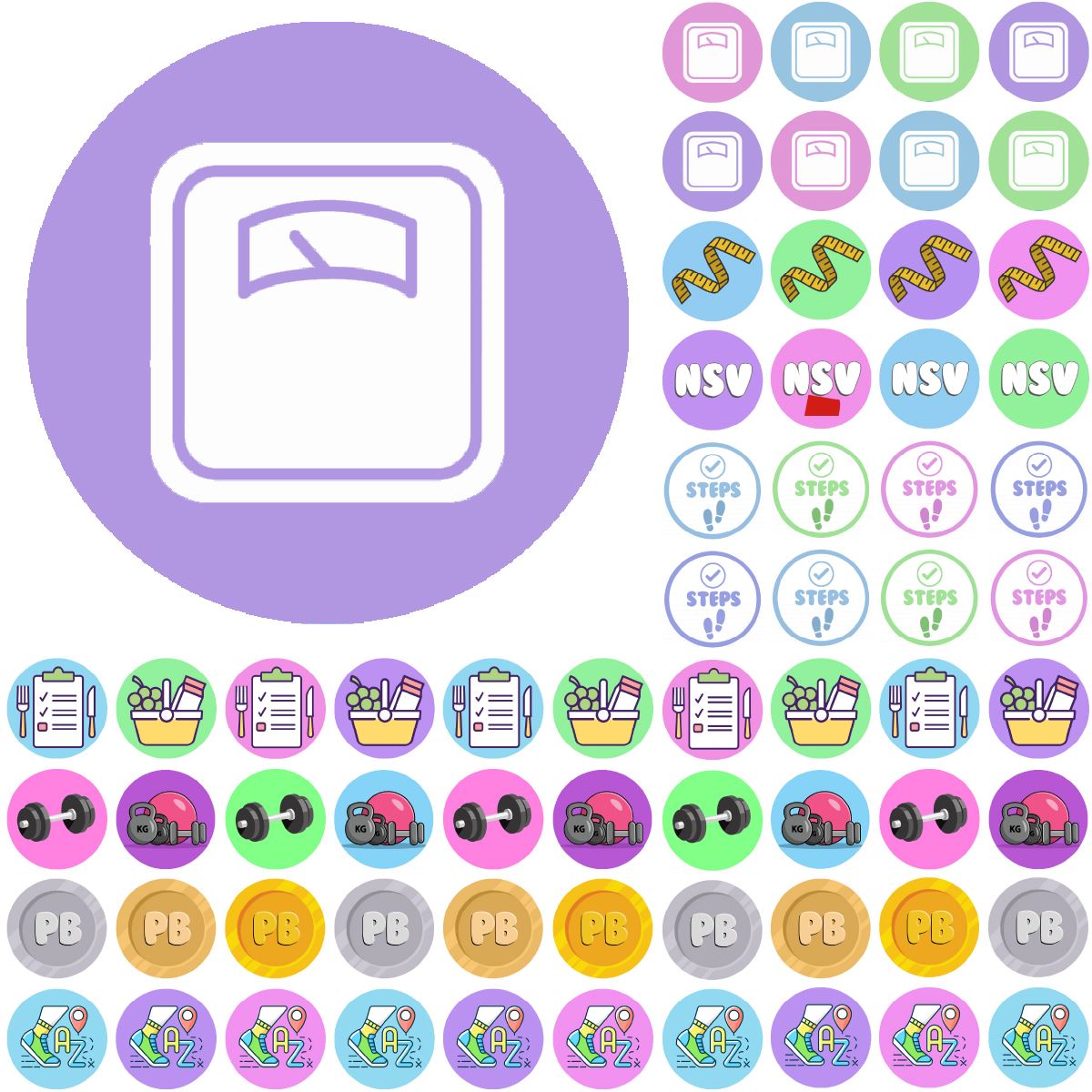 900 Fitness and Food Dots 10mm Spot Reward Stickers for Journals Planners Habit Trackers Diet