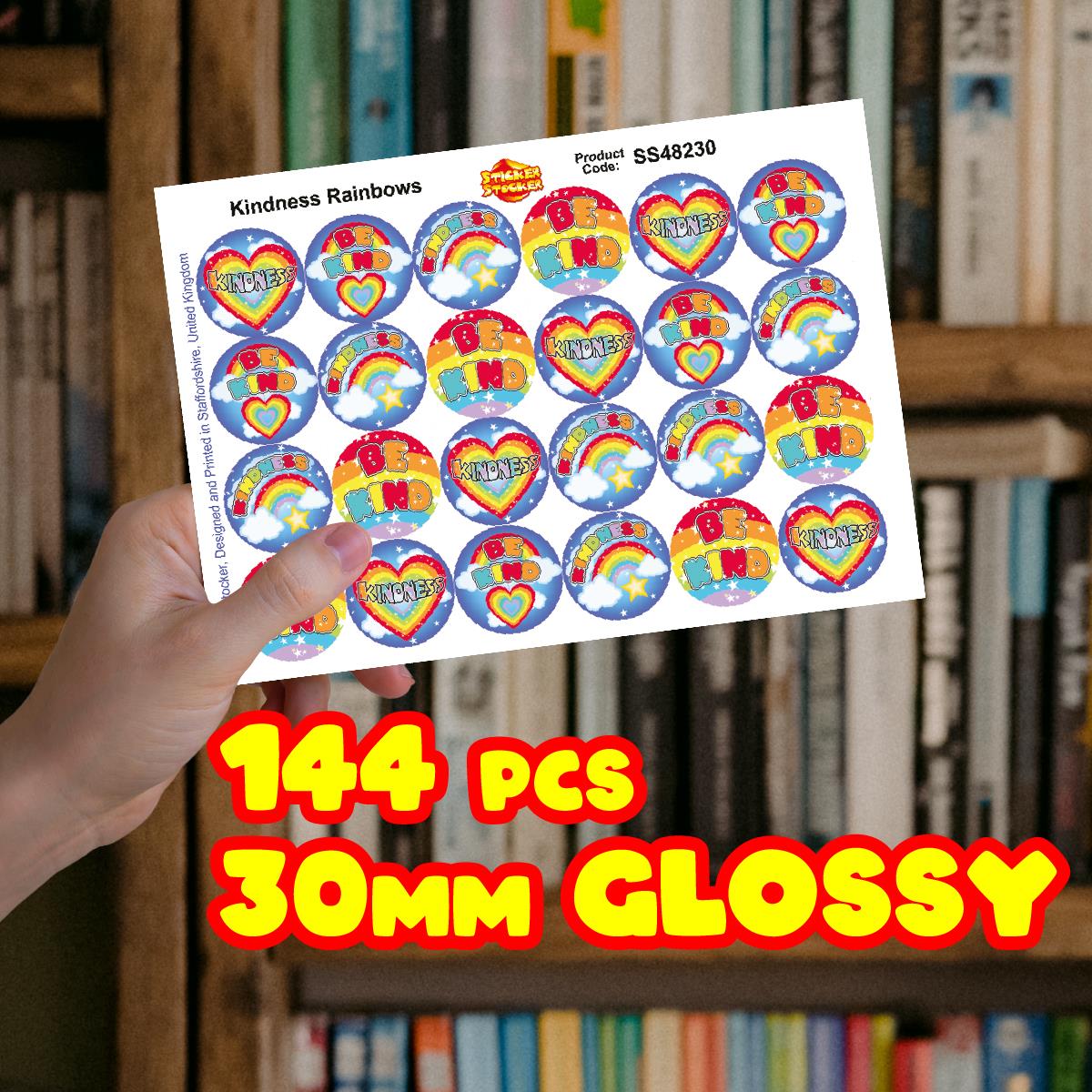 144 Kindness Rainbows 30mm Reward Stickers for School Teachers, Parents and Nursery
