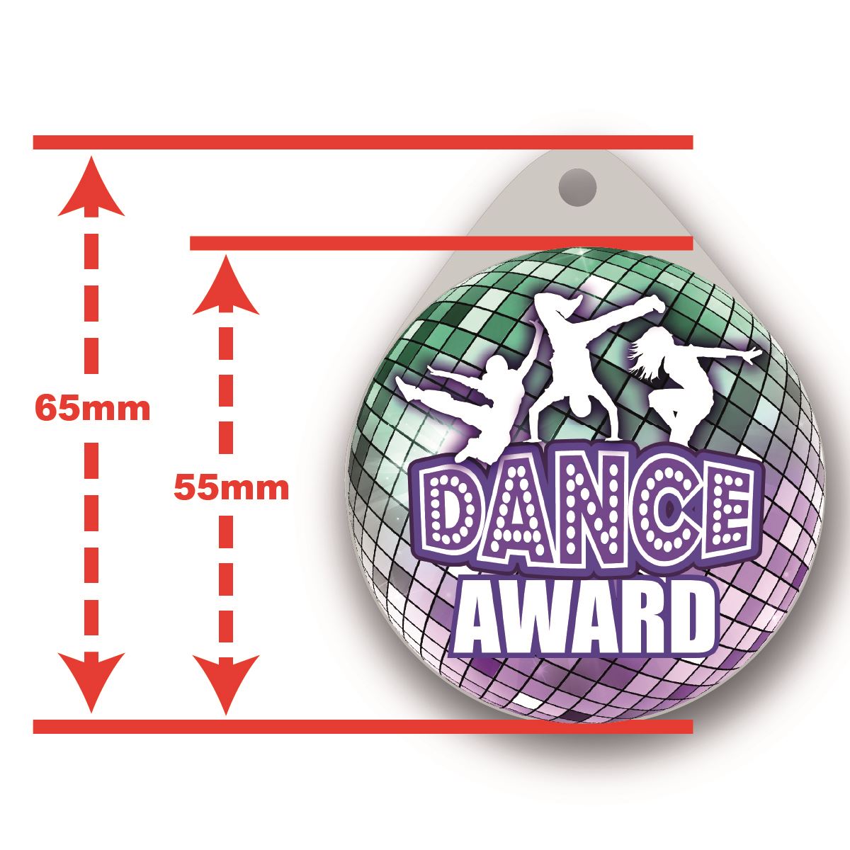 Dance Award Large 55mm Plastic Medal  FREE Ribbon and Certificate