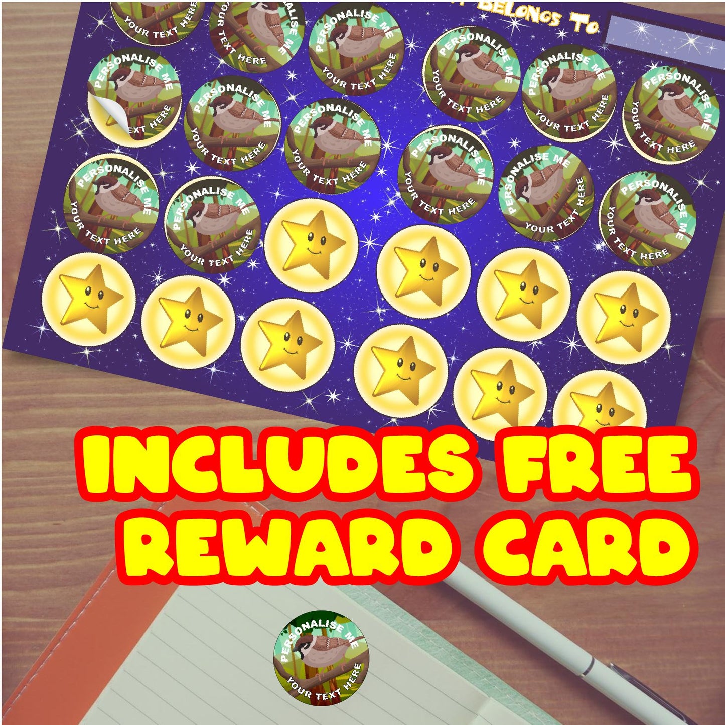 144 Personalised Sparrows 30mm Bird Reward Stickers for School Teachers, Parents and Nursery