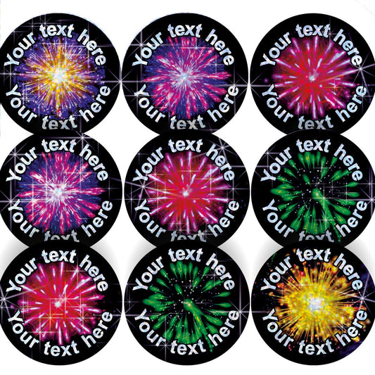 96 Personalised Sparkle Fireworks 30mm Reward Stickers + 60 Free Sparkle Smiles for School Teachers, Parents and Nursery