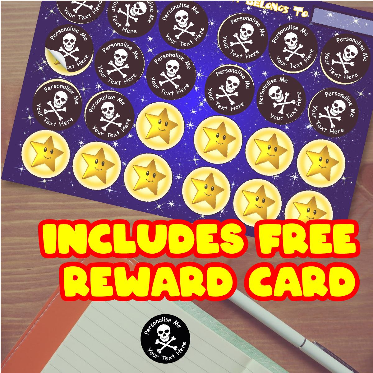 144 Jolly Roger Pirate Flag Personalised 30mm Reward Stickers for School Teachers