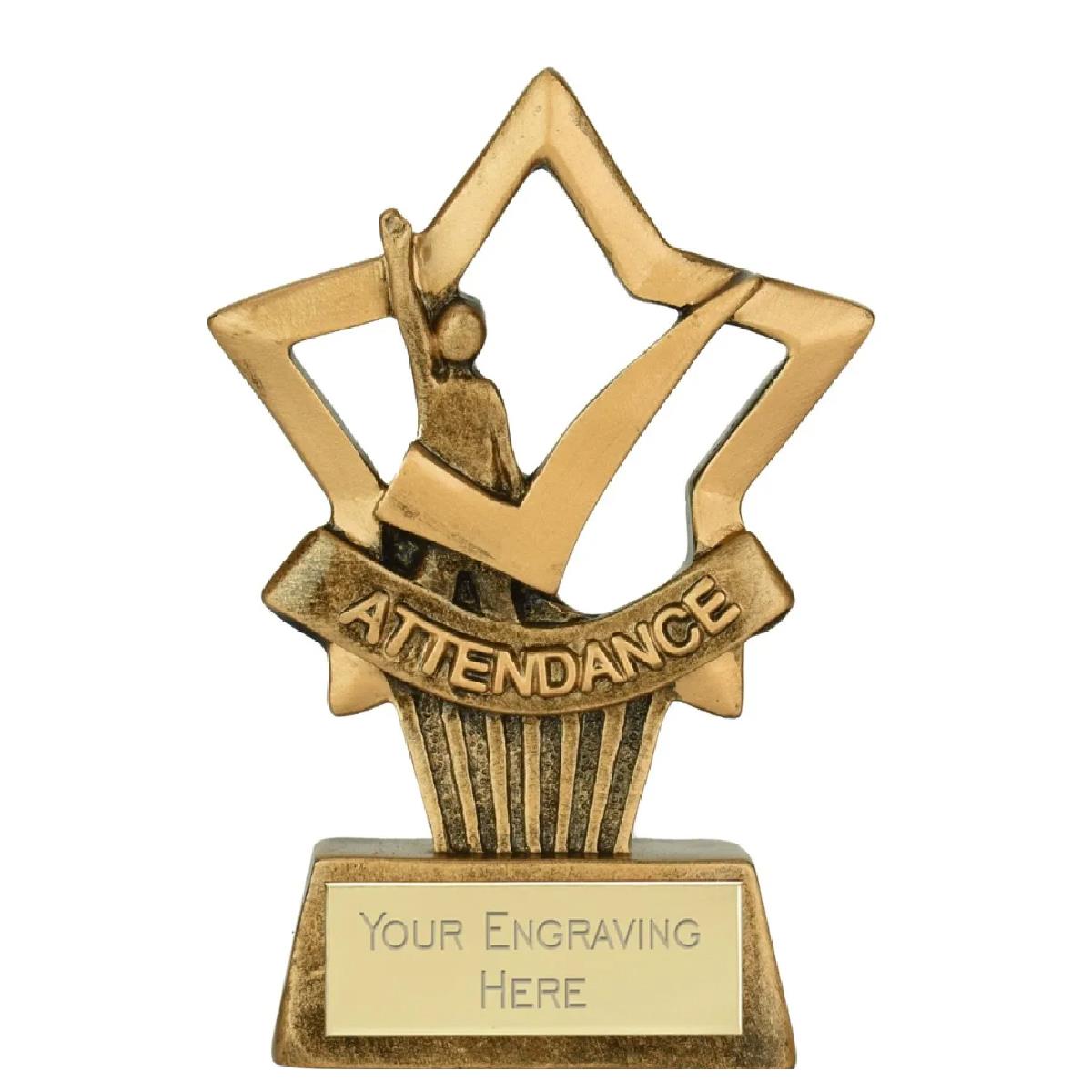 Mini Star Plus Attendance Award Trophy 10cm Resin FREE engraving and Certificate