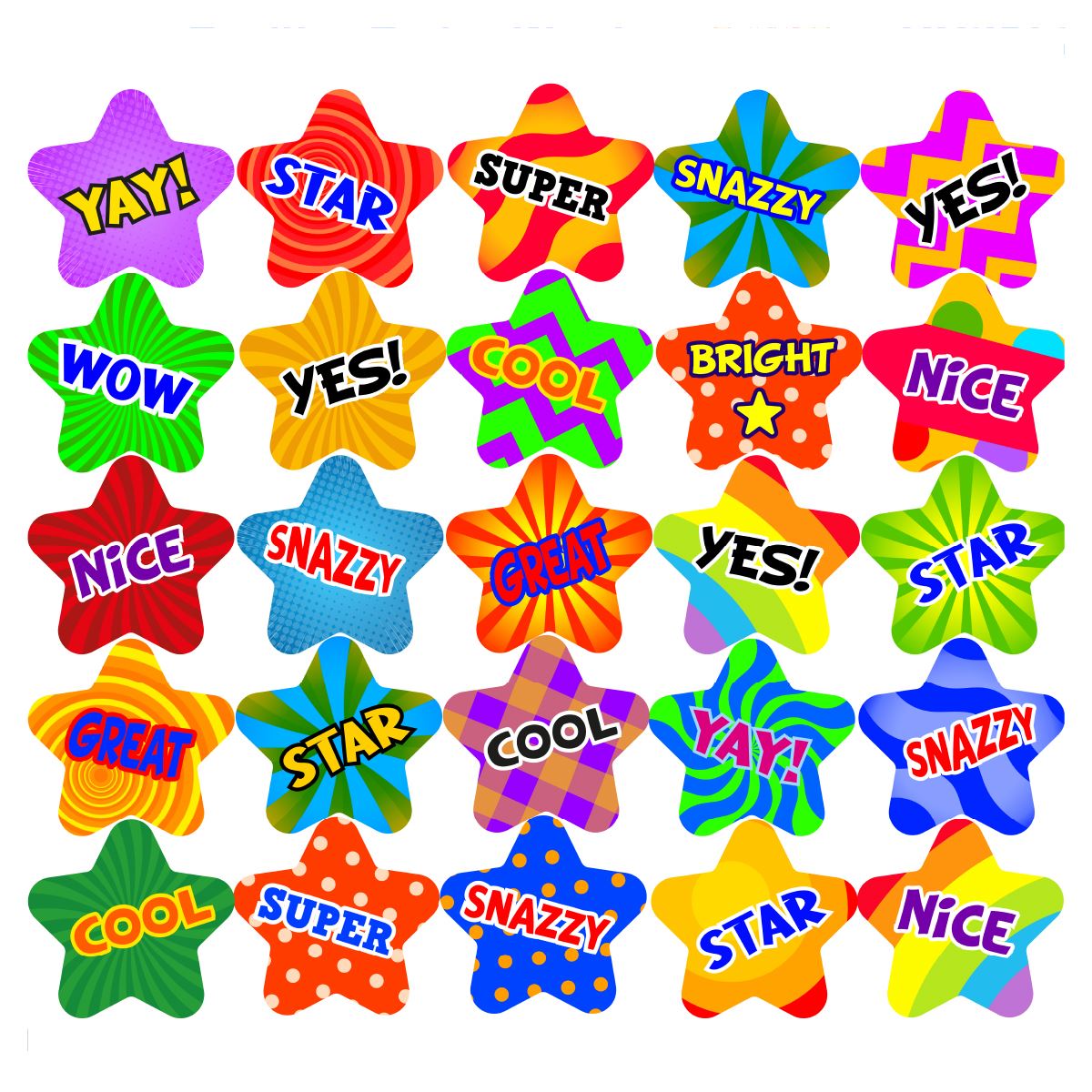 210 Positive Praise Word Stars 25mm Shaped Children's Reward Stickers for School Teachers and Parents