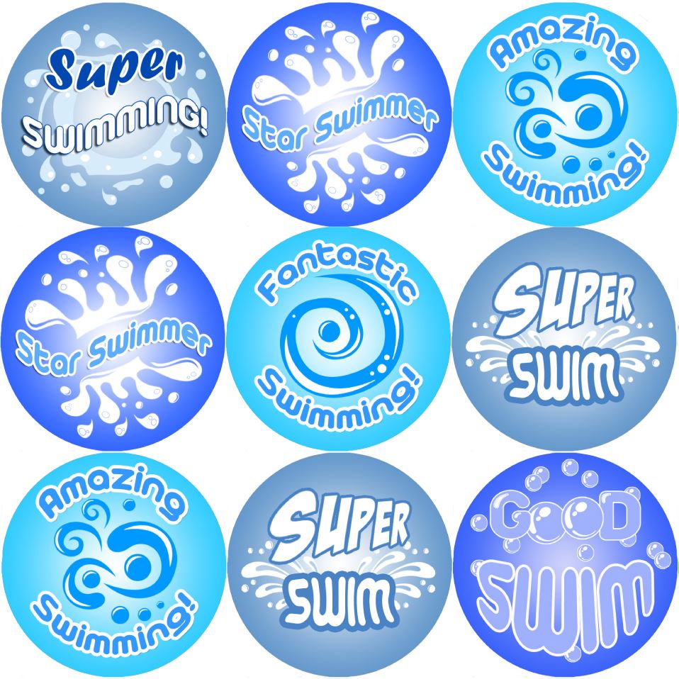 144 Swimming Rewards 30mm Reward Stickers for Teachers, Parents and Party Bags