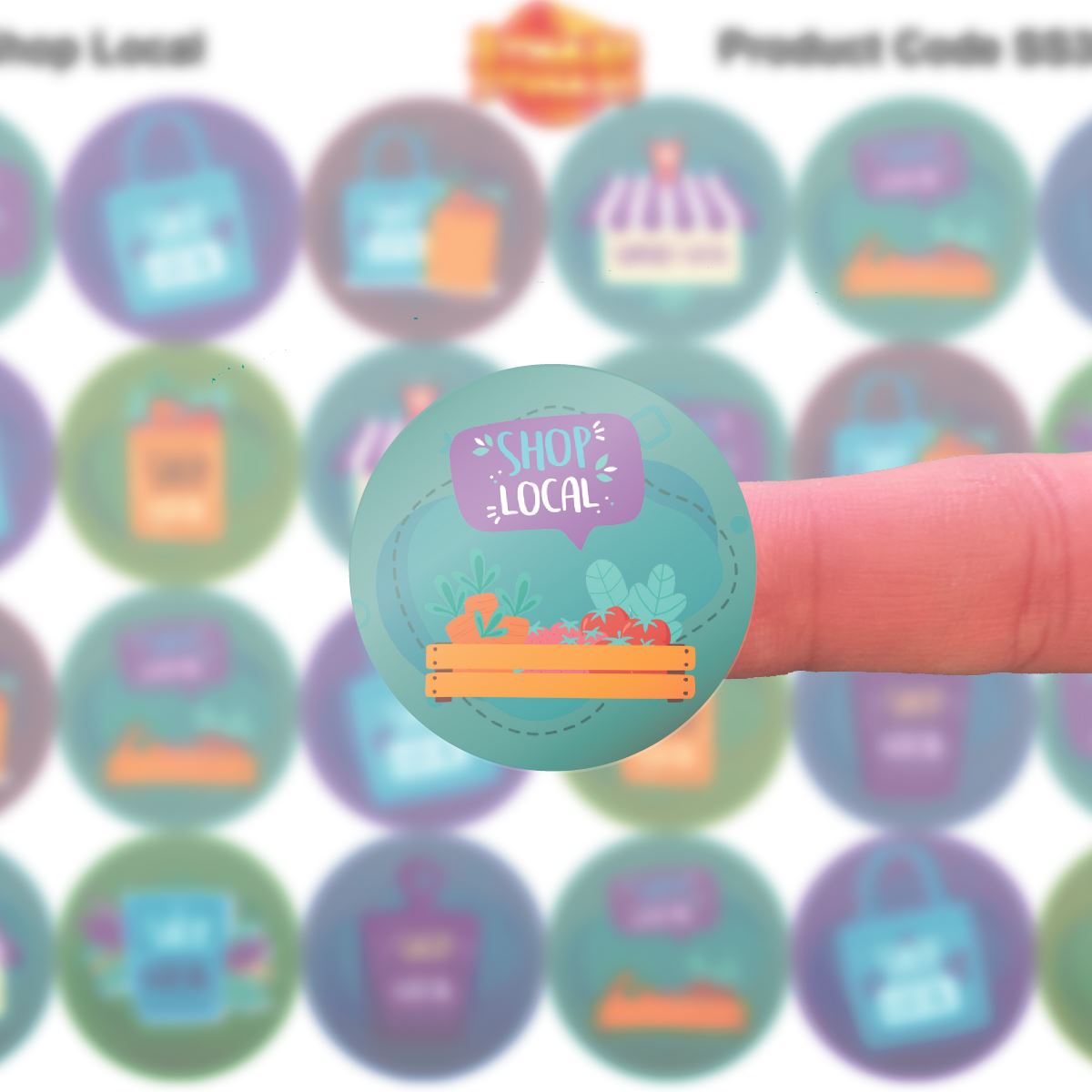 144 Shop Local 30mm Themed Glossy Labels ideal for product packaging