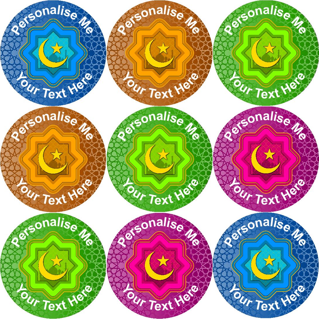 144 Personalised Islamic Crescent Stars 30mm Reward Stickers for School Teachers, Parents and Nursery