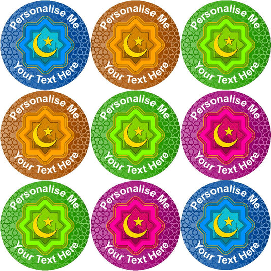 144 Personalised Islamic Crescent Stars 30mm Reward Stickers for School Teachers, Parents and Nursery