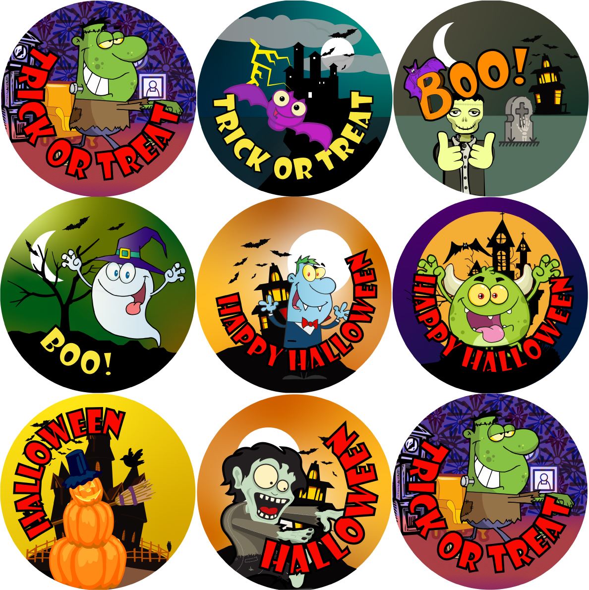 144 Halloween Trick or Treat (Pack 2) 30mm Round Children's Reward Stickers for Teachers, Parents and Party Bags