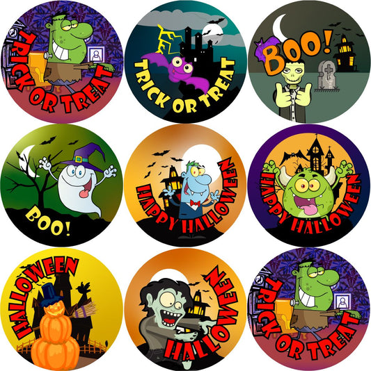 144 Halloween Trick or Treat (Pack 2) 30mm Round Children's Reward Stickers for Teachers, Parents and Party Bags