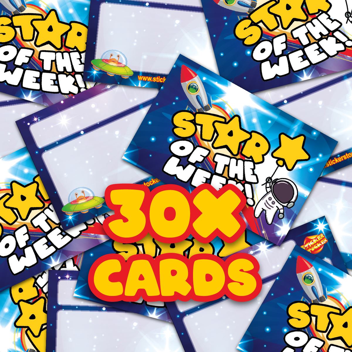 30 Space Star of the Week award cards for school teachers, wallet sized glossy reward cards