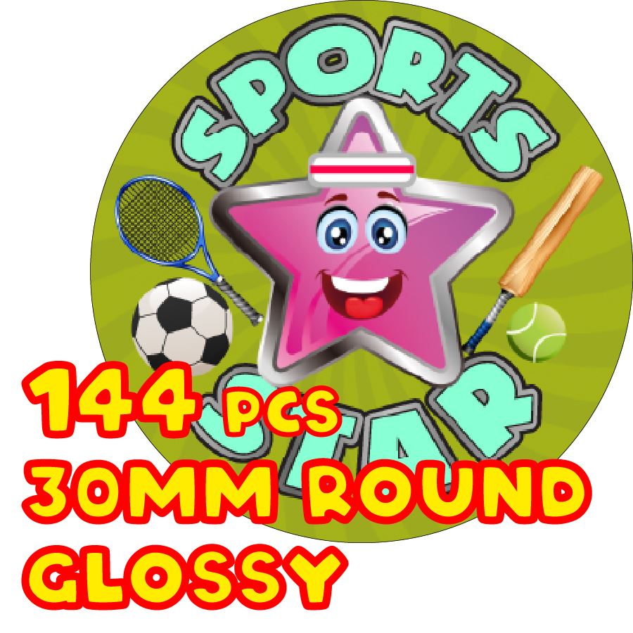144 Sports Star - 30mm - Glossy Reward Stickers for Teachers & Parents
