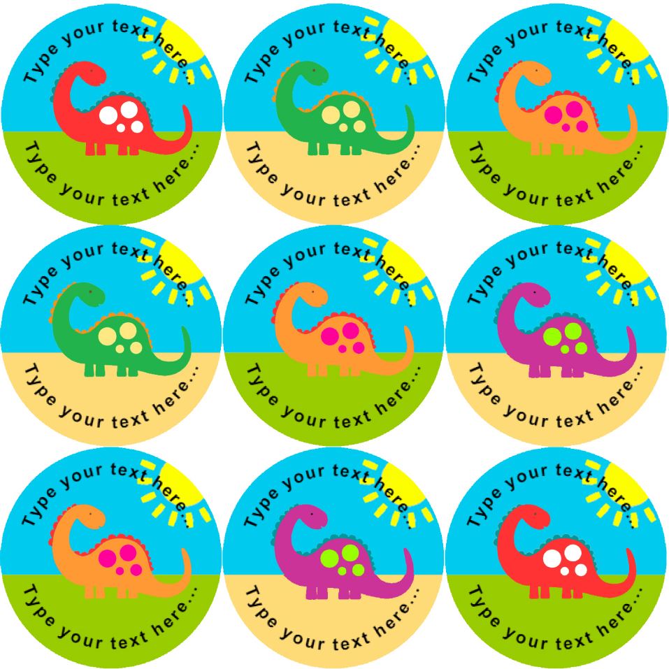 144 Colourful Dinosaurs Personalised 30mm Reward Stickers for School Teachers, Parents and Nursery