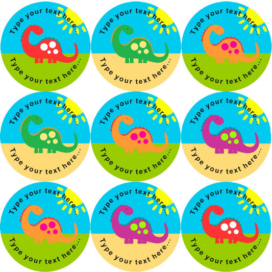 144 Colourful Dinosaurs Personalised 30mm Reward Stickers for School Teachers, Parents and Nursery