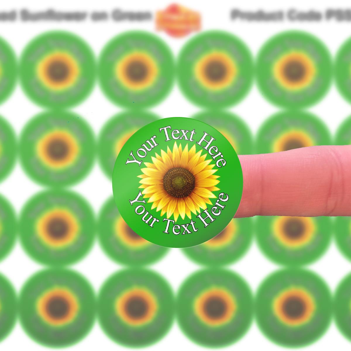 144 Sunflowers on Green Personalised 30mm Glossy Stickers Crafting Gift Packaging Seal Labels