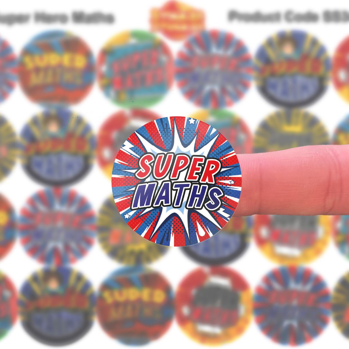 144 Superhero Maths  - 30mm - Glossy Reward Stickers for Teachers & Parents