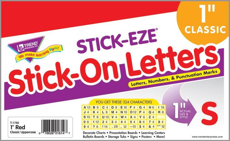 324 Red 1-Inch alphabet Letters & Numbers STICK-EZE stichers