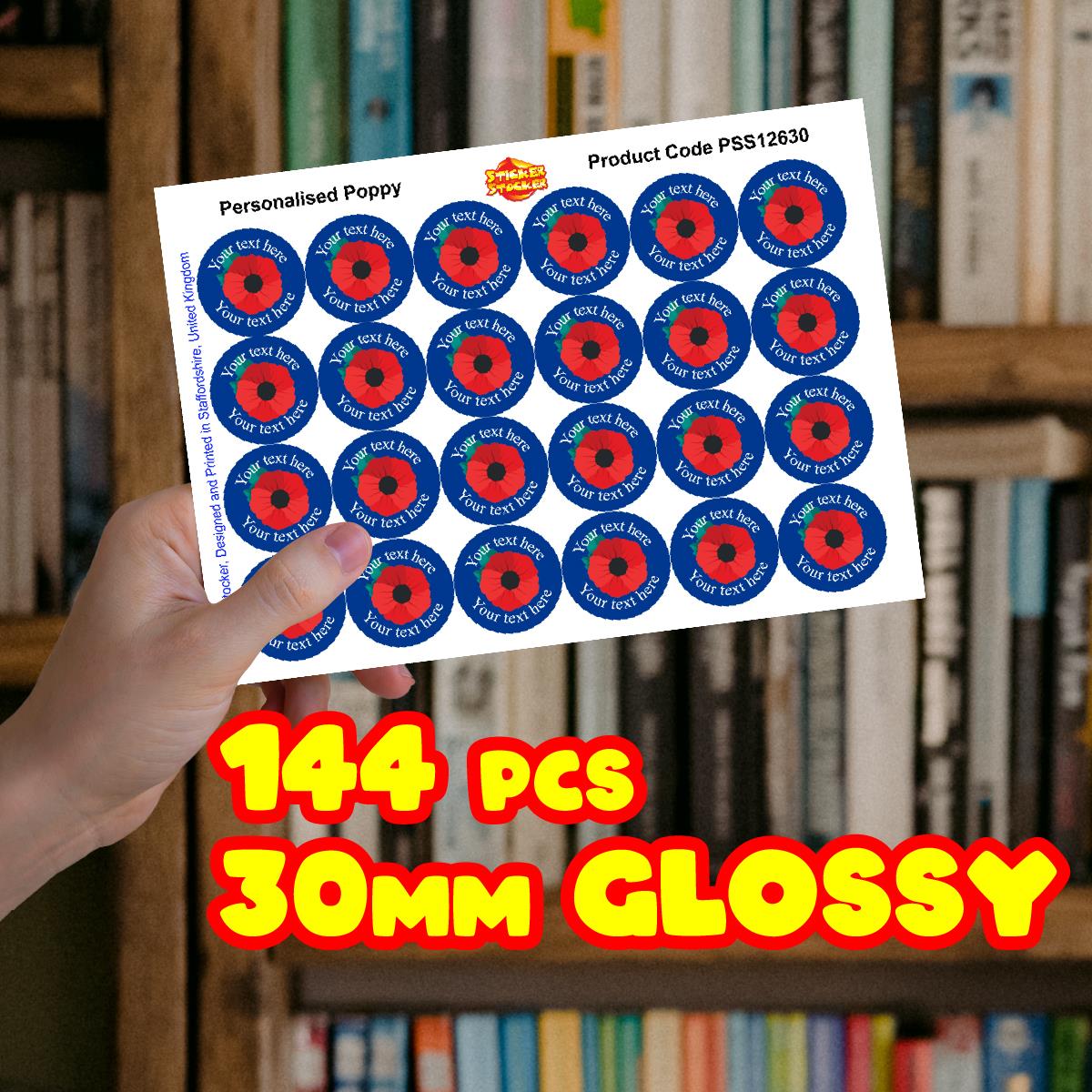 144 Personalised 30mm Poppy Reward Stickers for School Teachers, Parents and Nursery