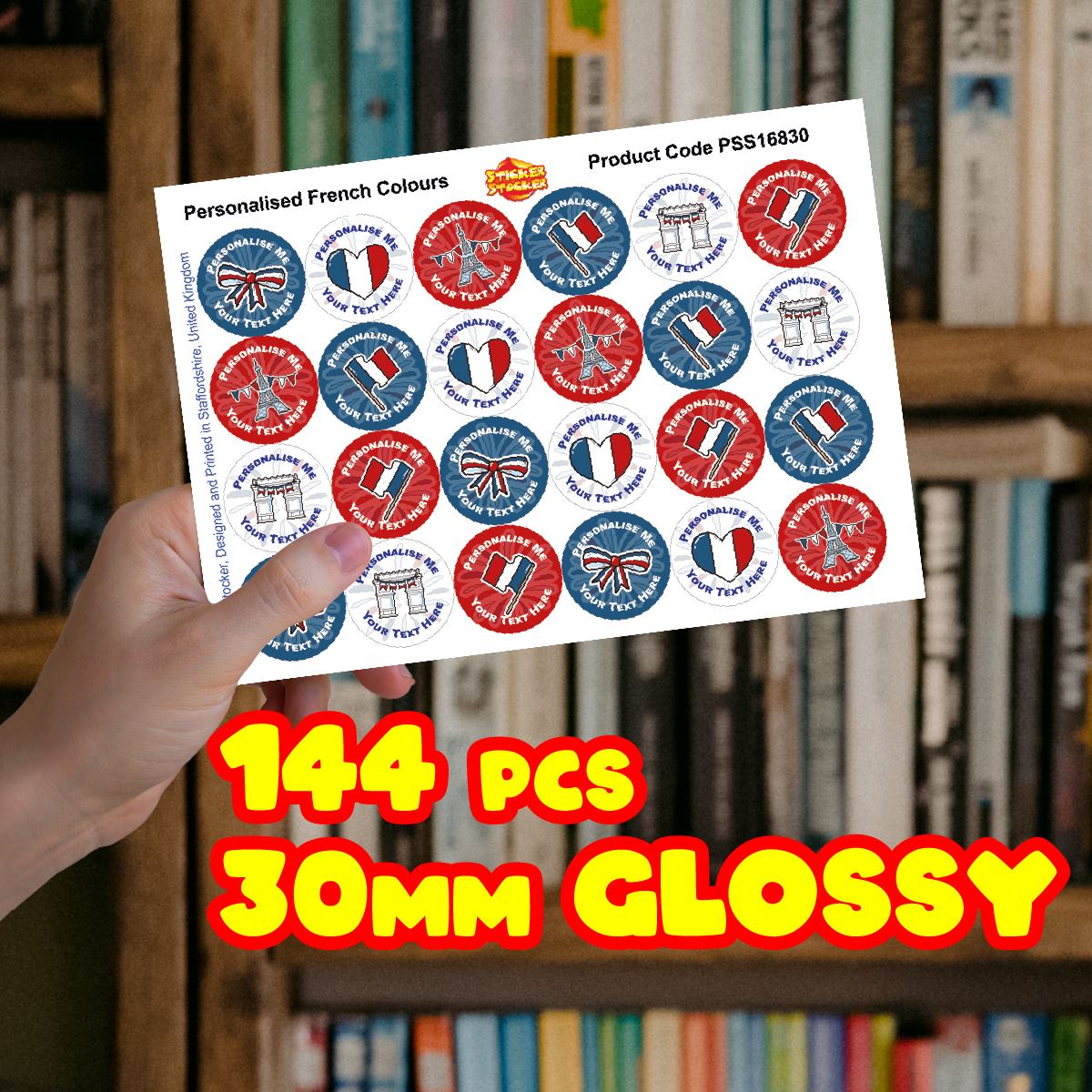 144 Colourful French Personalised 30mm Reward Stickers for School Teachers, Parents and Nursery