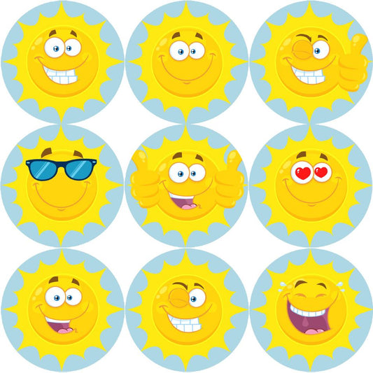 144 Happy Sun 30mm Reward Stickers for Teachers, Parents and Party Bags